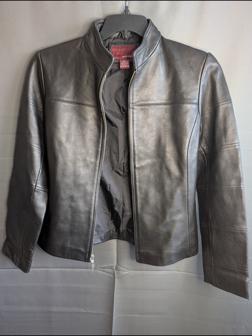 Vintage 2002 Merona Black Leather Moto Cafe Racer Jacket
